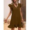 imageSOLY HUX Summer Dresses for Women V Neck Cap Sleeve Ruffle Hem Smock Short DressPlain Coffee Brown