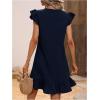 imageSOLY HUX Summer Dresses for Women V Neck Cap Sleeve Ruffle Hem Smock Short DressPlain Dark Blue