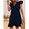 imageSOLY HUX Summer Dresses for Women V Neck Cap Sleeve Ruffle Hem Smock Short DressPlain Dark Blue