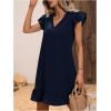 imageSOLY HUX Summer Dresses for Women V Neck Cap Sleeve Ruffle Hem Smock Short DressPlain Dark Blue