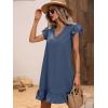 imageSOLY HUX Summer Dresses for Women V Neck Cap Sleeve Ruffle Hem Smock Short DressPlain Dusty Blue