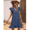 imageSOLY HUX Summer Dresses for Women V Neck Cap Sleeve Ruffle Hem Smock Short DressPlain Dusty Blue