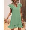 imageSOLY HUX Summer Dresses for Women V Neck Cap Sleeve Ruffle Hem Smock Short DressPlain Green