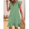 imageSOLY HUX Summer Dresses for Women V Neck Cap Sleeve Ruffle Hem Smock Short DressPlain Green