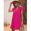 imageSOLY HUX Summer Dresses for Women V Neck Cap Sleeve Ruffle Hem Smock Short DressPlain Hotpink