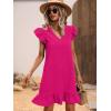 imageSOLY HUX Summer Dresses for Women V Neck Cap Sleeve Ruffle Hem Smock Short DressPlain Hotpink