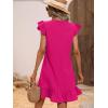 imageSOLY HUX Summer Dresses for Women V Neck Cap Sleeve Ruffle Hem Smock Short DressPlain Hotpink