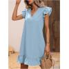 imageSOLY HUX Summer Dresses for Women V Neck Cap Sleeve Ruffle Hem Smock Short DressPlain Light Blue