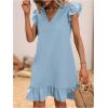 imageSOLY HUX Summer Dresses for Women V Neck Cap Sleeve Ruffle Hem Smock Short DressPlain Light Blue