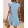 imageSOLY HUX Summer Dresses for Women V Neck Cap Sleeve Ruffle Hem Smock Short DressPlain Light Blue
