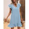 imageSOLY HUX Summer Dresses for Women V Neck Cap Sleeve Ruffle Hem Smock Short DressPlain Light Blue