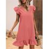 imageSOLY HUX Summer Dresses for Women V Neck Cap Sleeve Ruffle Hem Smock Short DressPlain Light Pink
