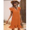 imageSOLY HUX Summer Dresses for Women V Neck Cap Sleeve Ruffle Hem Smock Short DressPlain Orange