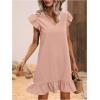 imageSOLY HUX Summer Dresses for Women V Neck Cap Sleeve Ruffle Hem Smock Short DressPlain Pink