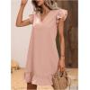 imageSOLY HUX Summer Dresses for Women V Neck Cap Sleeve Ruffle Hem Smock Short DressPlain Pink