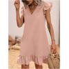 imageSOLY HUX Summer Dresses for Women V Neck Cap Sleeve Ruffle Hem Smock Short DressPlain Pink