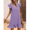 imageSOLY HUX Summer Dresses for Women V Neck Cap Sleeve Ruffle Hem Smock Short DressPlain Purple