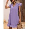 imageSOLY HUX Summer Dresses for Women V Neck Cap Sleeve Ruffle Hem Smock Short DressPlain Purple