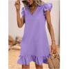 imageSOLY HUX Summer Dresses for Women V Neck Cap Sleeve Ruffle Hem Smock Short DressPlain Purple