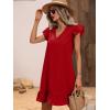 imageSOLY HUX Summer Dresses for Women V Neck Cap Sleeve Ruffle Hem Smock Short DressPlain Red