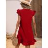 imageSOLY HUX Summer Dresses for Women V Neck Cap Sleeve Ruffle Hem Smock Short DressPlain Red