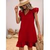 imageSOLY HUX Summer Dresses for Women V Neck Cap Sleeve Ruffle Hem Smock Short DressPlain Red