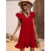 imageSOLY HUX Summer Dresses for Women V Neck Cap Sleeve Ruffle Hem Smock Short DressPlain Red