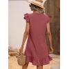 imageSOLY HUX Summer Dresses for Women V Neck Cap Sleeve Ruffle Hem Smock Short DressPlain Watermelon Pink