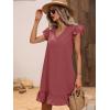 imageSOLY HUX Summer Dresses for Women V Neck Cap Sleeve Ruffle Hem Smock Short DressPlain Watermelon Pink