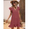 imageSOLY HUX Summer Dresses for Women V Neck Cap Sleeve Ruffle Hem Smock Short DressPlain Watermelon Pink
