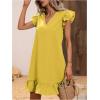 imageSOLY HUX Summer Dresses for Women V Neck Cap Sleeve Ruffle Hem Smock Short DressPlain Yellow