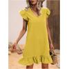 imageSOLY HUX Summer Dresses for Women V Neck Cap Sleeve Ruffle Hem Smock Short DressPlain Yellow