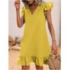 imageSOLY HUX Summer Dresses for Women V Neck Cap Sleeve Ruffle Hem Smock Short DressPlain Yellow