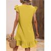 imageSOLY HUX Summer Dresses for Women V Neck Cap Sleeve Ruffle Hem Smock Short DressPlain Yellow