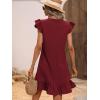 imageSOLY HUX Summer Dresses for Women V Neck Cap Sleeve Ruffle Hem Smock Short DressPure Burgundy