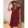 imageSOLY HUX Summer Dresses for Women V Neck Cap Sleeve Ruffle Hem Smock Short DressPure Burgundy