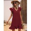 imageSOLY HUX Summer Dresses for Women V Neck Cap Sleeve Ruffle Hem Smock Short DressPure Burgundy