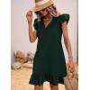 imageSOLY HUX Summer Dresses for Women V Neck Cap Sleeve Ruffle Hem Smock Short DressPure Dark Green
