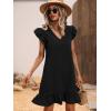 imageSOLY HUX Summer Dresses for Women V Neck Cap Sleeve Ruffle Hem Smock Short DressSolid Black