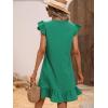 imageSOLY HUX Summer Dresses for Women V Neck Cap Sleeve Ruffle Hem Smock Short DressSolid Green