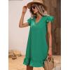 imageSOLY HUX Summer Dresses for Women V Neck Cap Sleeve Ruffle Hem Smock Short DressSolid Green