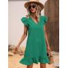 imageSOLY HUX Summer Dresses for Women V Neck Cap Sleeve Ruffle Hem Smock Short DressSolid Green