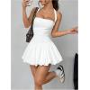 imageSOLY HUX Womens Bubble Mini Dress Halter Backless Ruched Y2K Club Party Short Sundress with Builtin ShortsPlain White