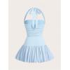 imageSOLY HUX Womens Bubble Mini Dress Halter Backless Ruched Y2K Club Party Short Sundress with Builtin ShortsSolid Blue