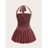 imageSOLY HUX Womens Bubble Mini Dress Halter Backless Ruched Y2K Club Party Short Sundress with Builtin ShortsSolid Coffee Brown