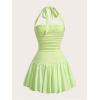 imageSOLY HUX Womens Bubble Mini Dress Halter Backless Ruched Y2K Club Party Short Sundress with Builtin ShortsSolid Mint Green