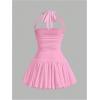 imageSOLY HUX Womens Bubble Mini Dress Halter Backless Ruched Y2K Club Party Short Sundress with Builtin ShortsSolid Pink