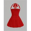 imageSOLY HUX Womens Bubble Mini Dress Halter Backless Ruched Y2K Club Party Short Sundress with Builtin ShortsSolid Red