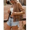 imageSOLY HUX Womens Faux Suede Fringe Trim Long Sleeve Open Front Cardigan Jacket Western Concert OutfitsPure Khaki