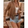 imageSOLY HUX Womens Faux Suede Fringe Trim Long Sleeve Open Front Cardigan Jacket Western Concert OutfitsPure Khaki